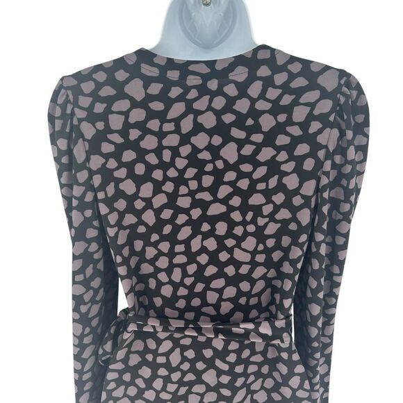 Ann Taylor Dress Womens Petite 2 Black Print Wrap Long Sleeve Jersey Knit NEW - Picture 11 of 16